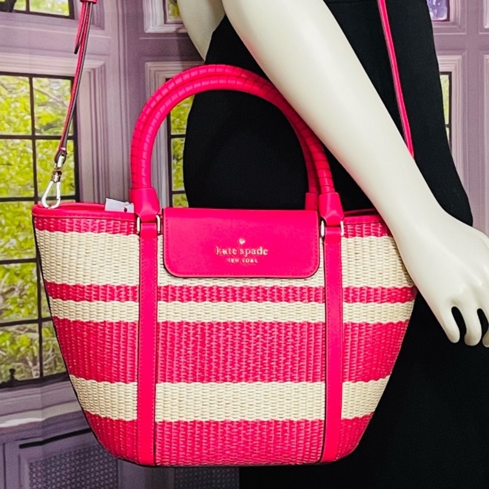 Kate Spade Pink Straw Cruise Medium Tote Bag